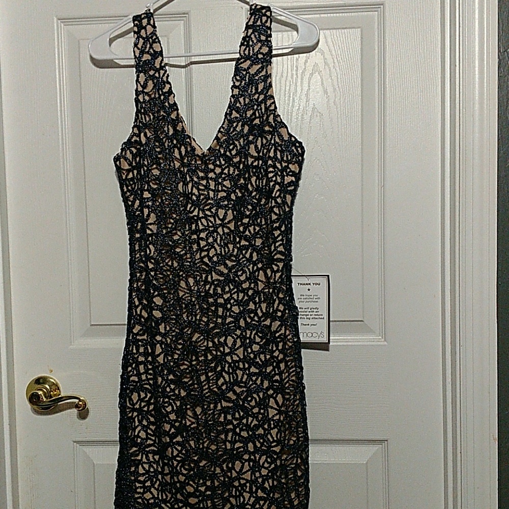 Navy overlay with tan lining dress